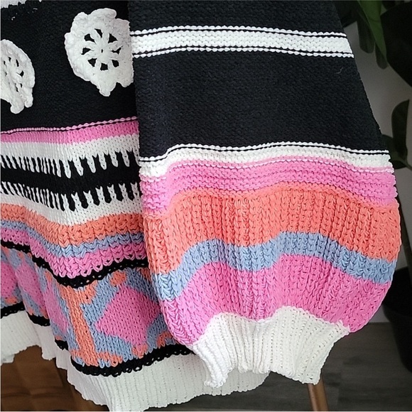 POL Womens High Collar Half Zip Oversized Color
Block Sweater Pink Black Sz M - Picture 9 of 12